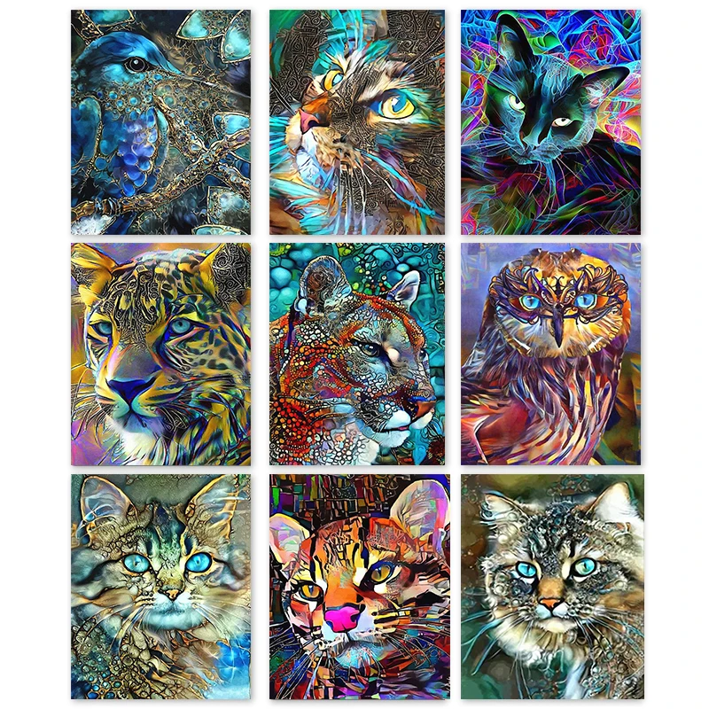 

5d DIY Diamond Painting Full Drill Cat Leopard Owl Diamond Art Embroidery Set Animal Mosaic Cross Stitch Bedroom Wall Decor