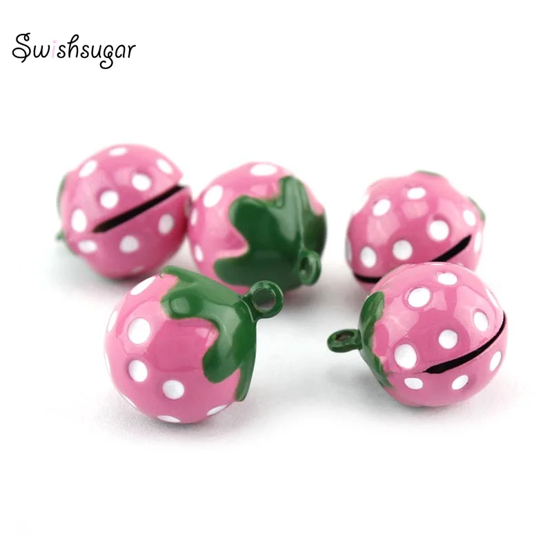 Pink Color Enamel Copper Jingle Bells Strawberry Style Cartoon Bell Charms DIY Craft Pendant Decor