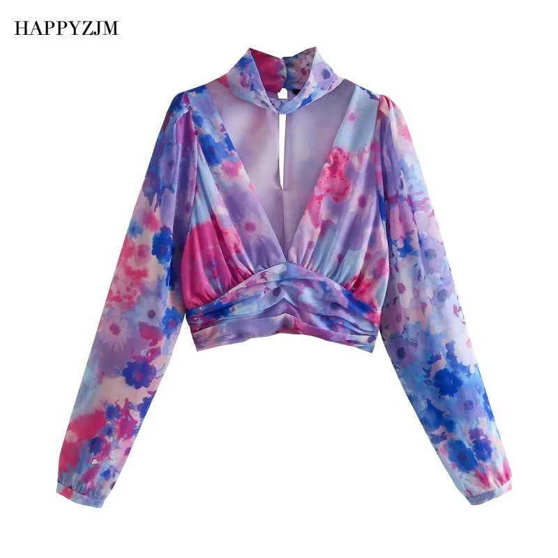 

Женский плиссированный топ с принтом, модная Облегающая рубашка с глубоким V-образным вырезом и длинным рукавом, пикантная ажурная Праздничная уличная одежда, новинка 2023