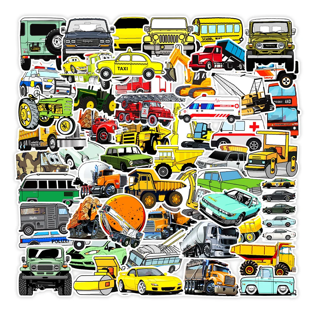 

10/30/50PCS Cartoon Special Vehicle Personalized Creative Sticker Desk RefrigeratorPhone Skateboard Waterproof Sticker Wholesale