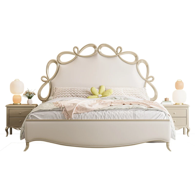 Американская светлая роскошная двуспальная кровать из мягкой кожи для свадьбы