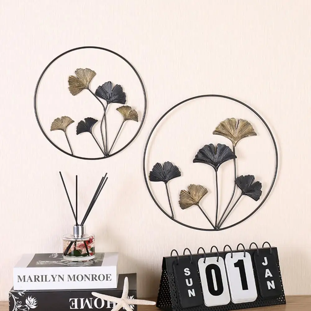

Nordic Style 2Pcs Attractive Hanging Pendant Perfect Gifts Iron Exquisite Ginkgo Wall Ornament for Bedroom Living Room