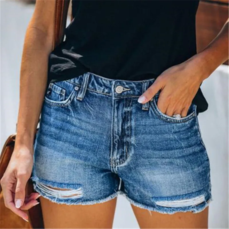 

Сексуальные женские джинсовые шорты, облегающие модные повседневные летние джинсовые шорты с дырками, однотонная потертая уличная одежда
