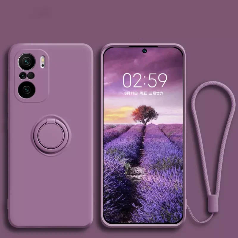 

Free Shipping For Xiaomi Mi 11T Pro Redmi Note 11 10 9 Pro Ring Holder Strap Cover For Mi X3 Original Soft Liquid Silicone Case