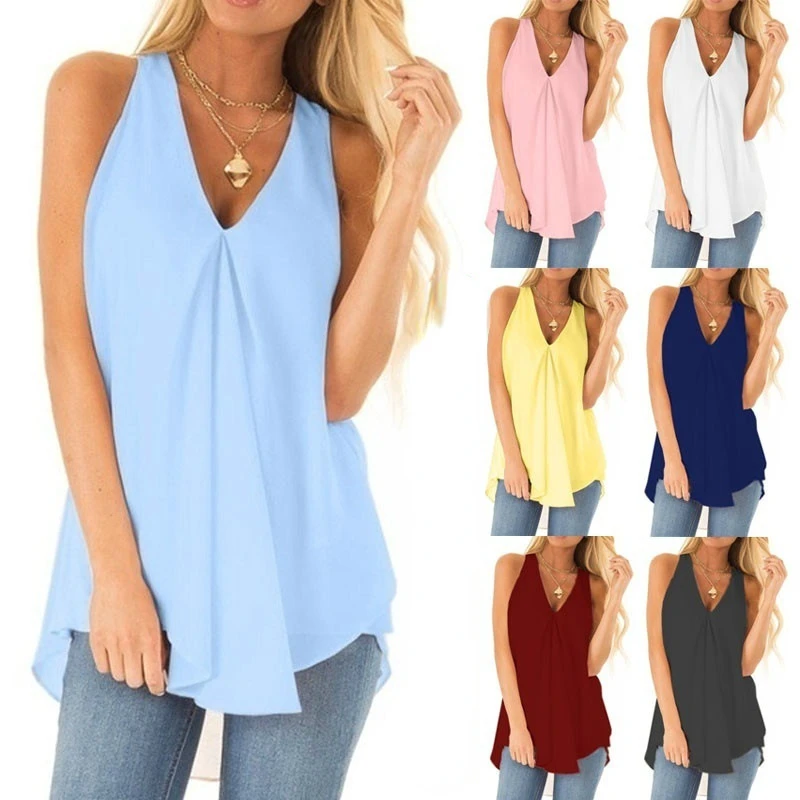 

2022 New summer solid color loose casual Chiffon sleeveless top for women