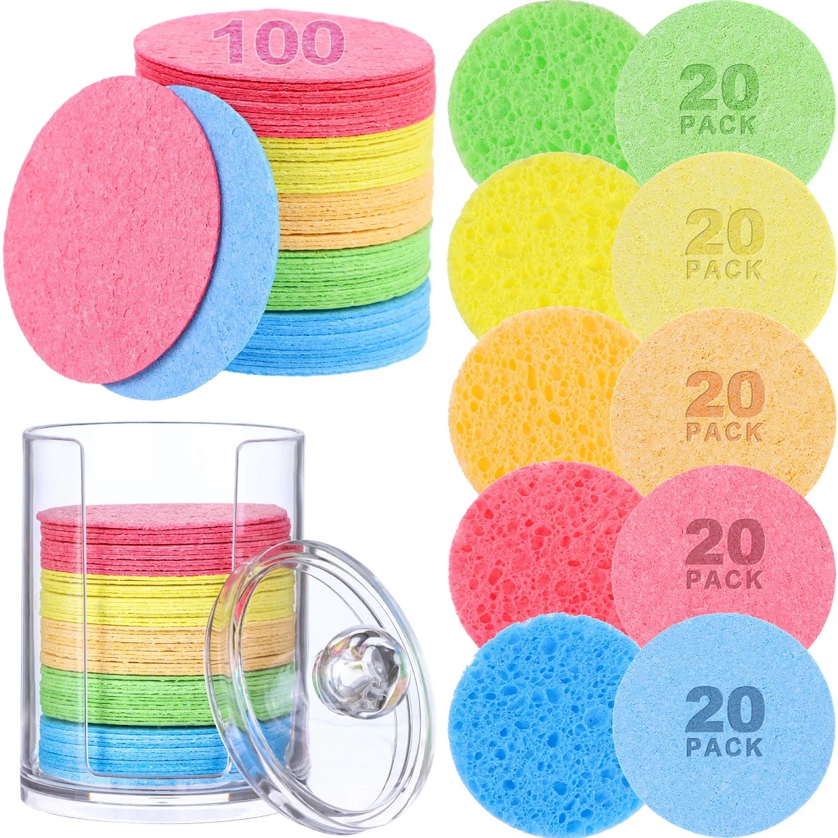 

100 Pieces Compressed Facial Sponges with Plastic Storage Container Compress Cosmetic Puff Facial Washing Sponge Wholesale New