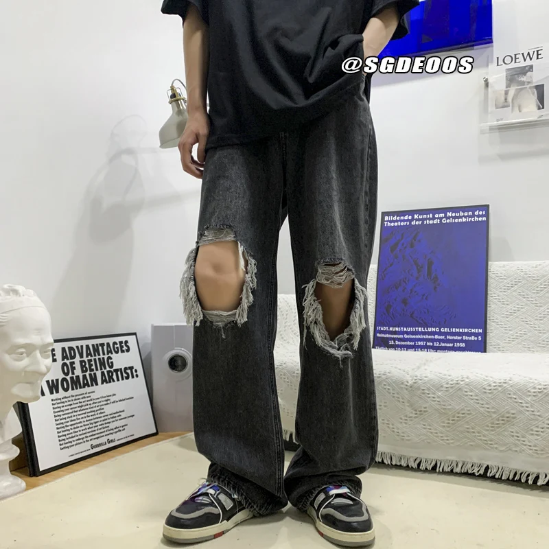 Ripped Jeans Hight Street Hip Hop Oversize Pants Wide Leg Y2K Baggy Streetwear Slim Male Casual Women's Stylish Clothing Vintage