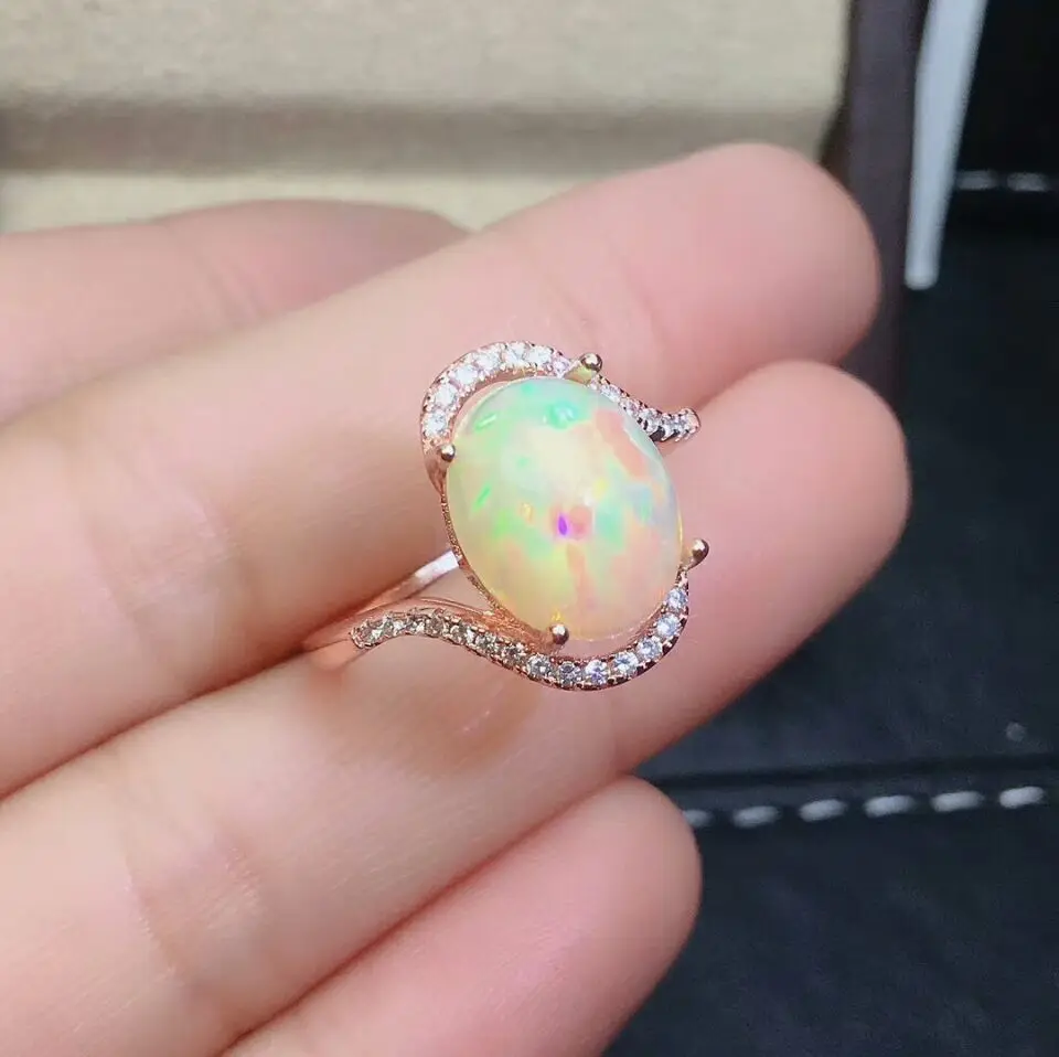 

MeiBaPJ 9mm*11mm Natural Colorful Big Opal Gemstone Fashion Ring for Women Real 925 Sterling Silver Charm Fine Wedding Jewelry