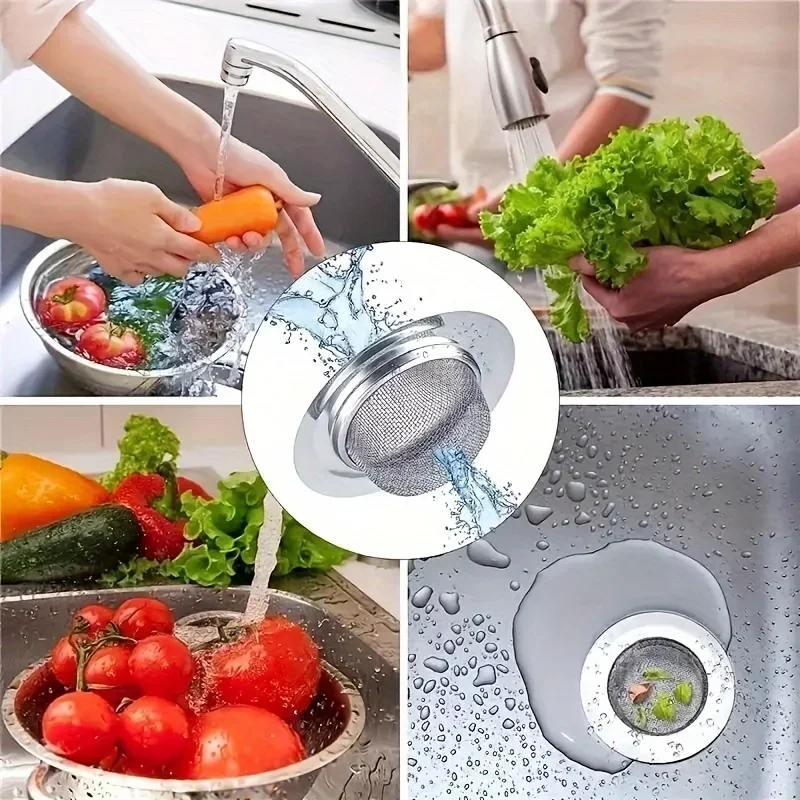 Фото Комплект из 2-х сливных фильтров для кухонной раковины, из нержавеющей стали, с широким ободом 4,5 дюйма, уловитель пищевых отходов для большинства сливных систем раковин. №3