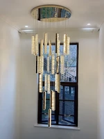 modern led crystal chandelier nordic light luxury goldsilver duplex building spiral staircase long chandelier restaurant lamp