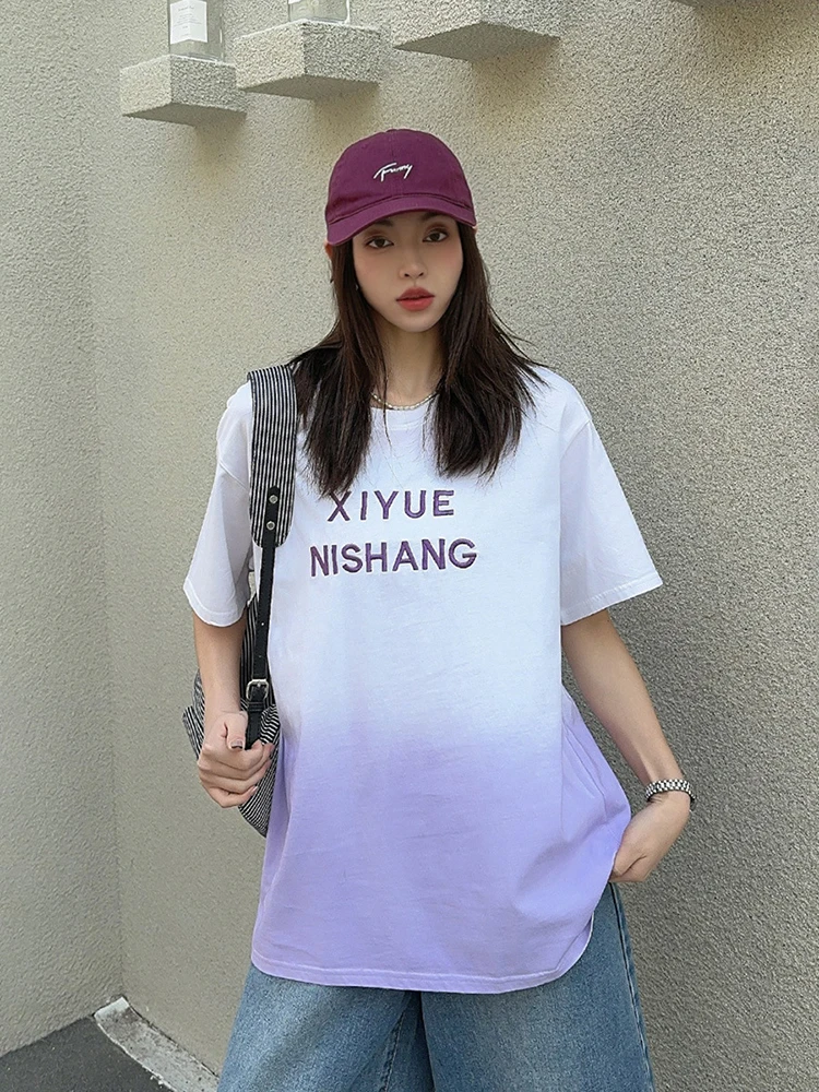 Футболка с короткими рукавами и градиентом в американском стиле женские топы Y2k