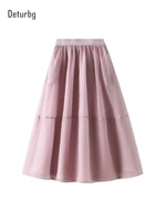 womens elegant organza tulle midi long skirts with liner female high waist patchwork a line swing skirt faldas 2022 spring k45