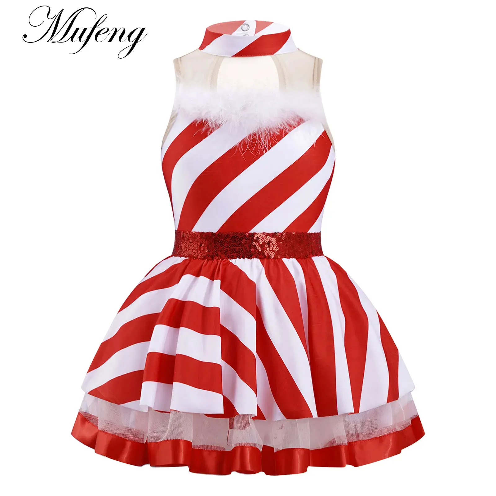 Детские рождественские костюмы без рукавов с блестящими пайетками сетчатая