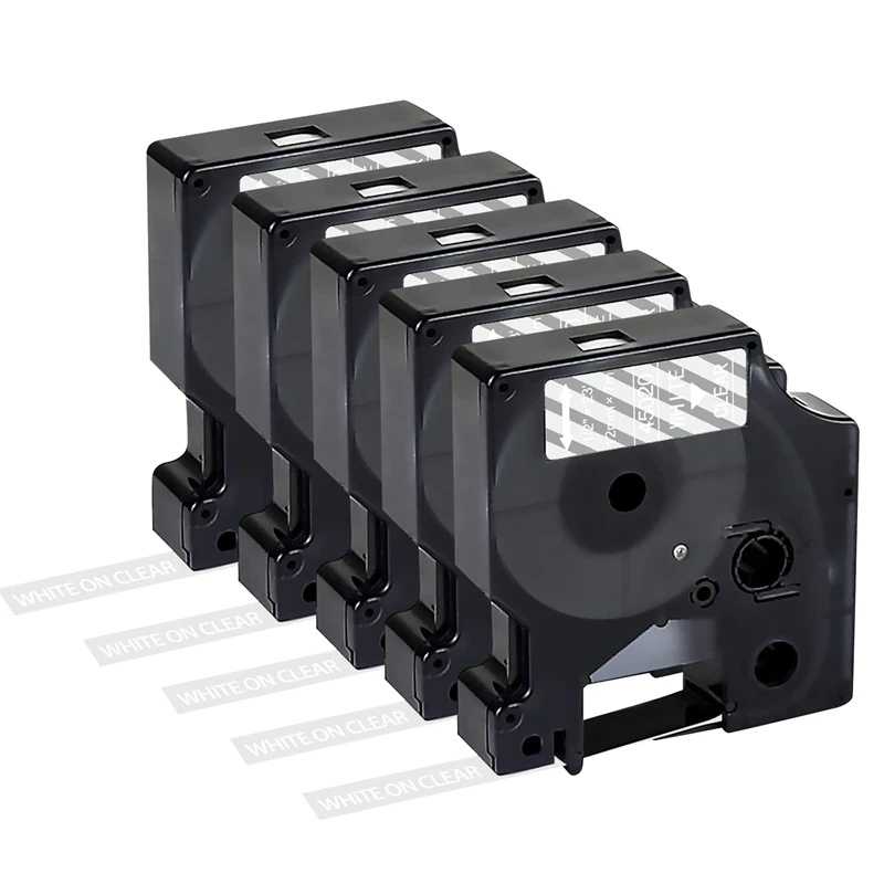 

5Pcs 12Mm 45020 Label D1 Tape Labels ,White On Clear, For Dymo Label Manager Pnp 160 210D 260P 280 360D 420P Label Maker