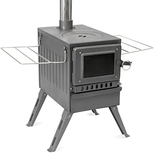

Stove with Large Firebox, Outdoor Stove include View Glass and Chimney Pipes, Portable Heater for Camping and Indoor Use