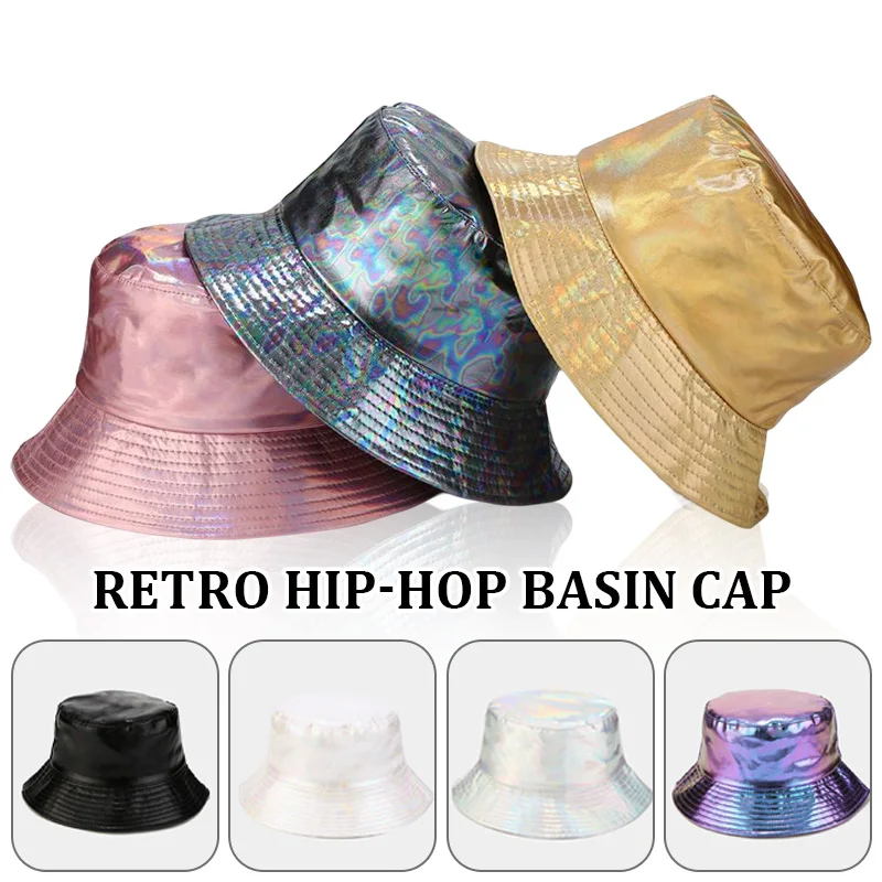 

Unisex Pu Leather Bucket Hat Punk Retro Hip-Hop Bucket Hat All Match Waterproof Fisherman Hat Summer Sun Hat