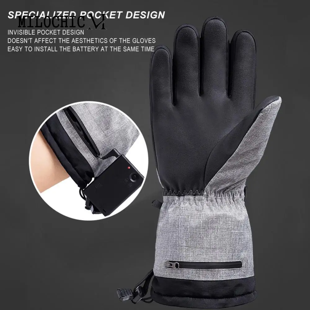 

1Pair Hiking Skiing Heating Gloves Thermal Electric Cold Weather Heating Gloves Anti-Slip Waterproof Rechargeable for Men Women