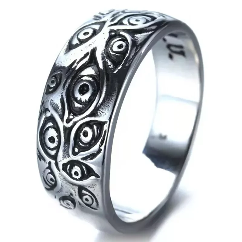 Fashion Rings for Women Men Retro Hip-Hop Personality Ring Engraved Demon Eye Retro Hipster Ring Hollow Cross Rings