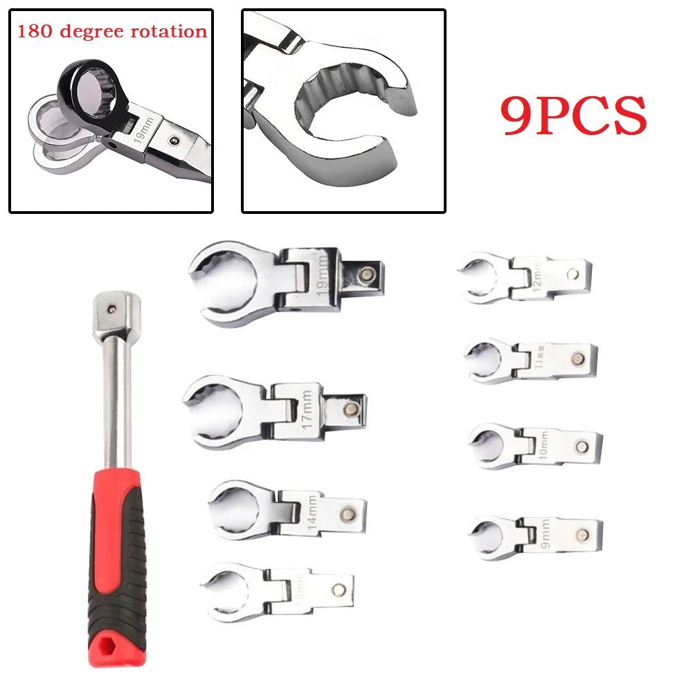 

176mm 9-19mm Portable Ratchet Wrench Shaking Head Rotatable 180 ° Removable Flexible Torque Spanner For Repairing Hand Tools