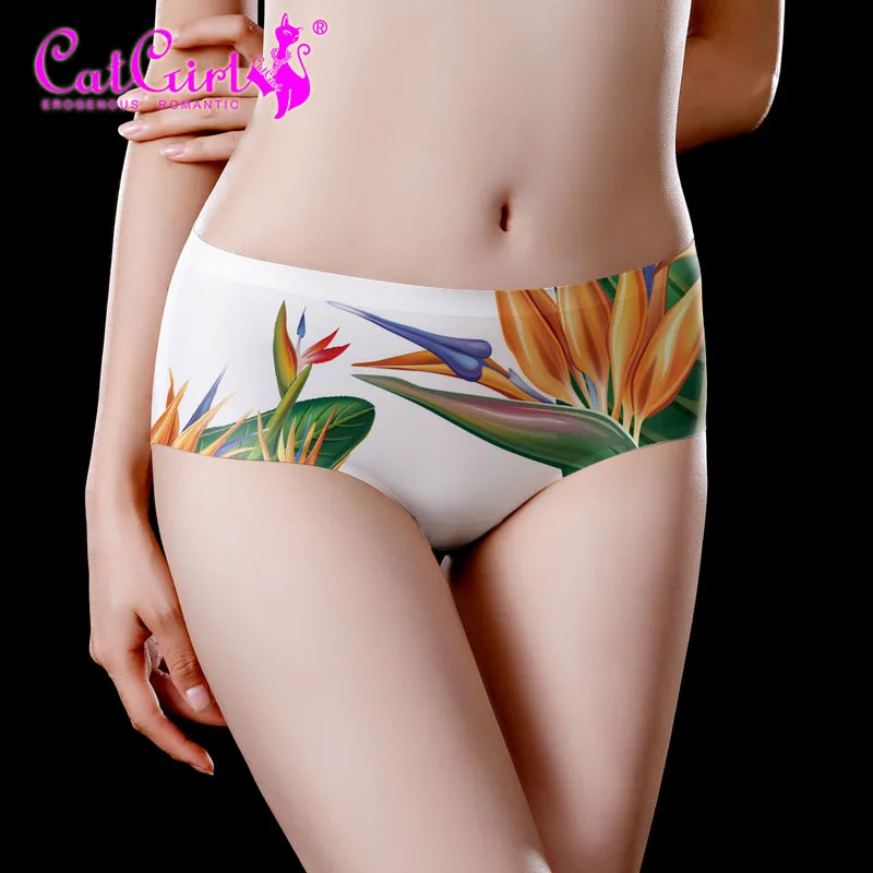 

Оригинальное нижнее белье с принтом, оптовая продажа, бесшовные брифы из ледяного шелка, женское милое нижнее белье, поставка пляжных брюк