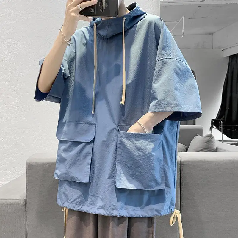 

2023 Summer New Fashion Hooded Short-sleeved T-shirt Men Sweater Men Korean Version Trendy Comfortable Casual Top Boutique