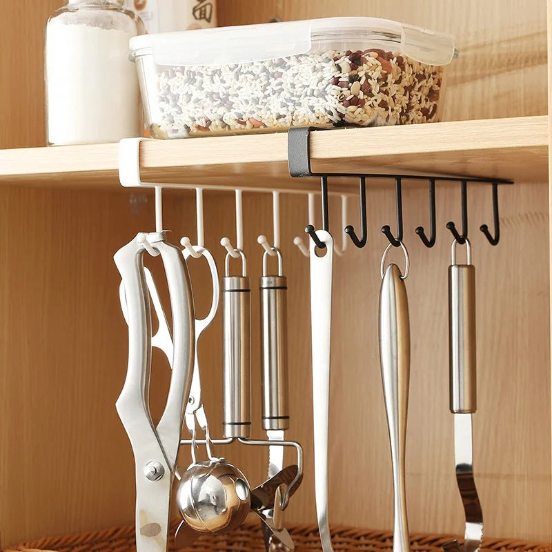 

Kitchen Hook Hanging Cup Holder Household Punch-free Wall Cabinet Hook Spatula Rack Cup Storage Bathroom Sundries Organizer