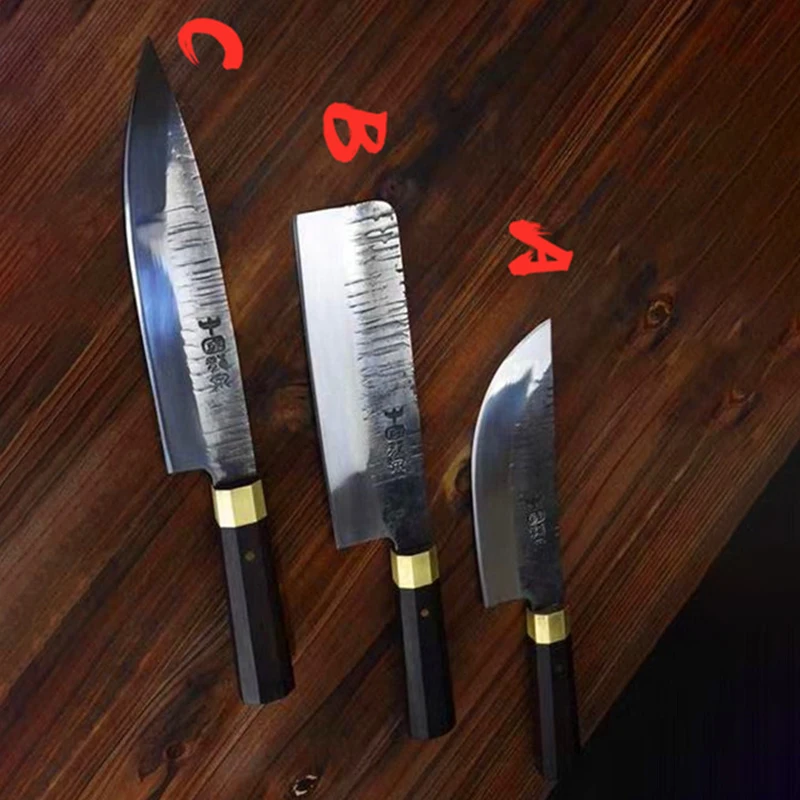 

3 PCS Knives Set Gyutou Nakiri Cleaver Chef Slicing Handmade Forged Longquan Kitchen Knives Copper Decor Octagonal Ebony Handle