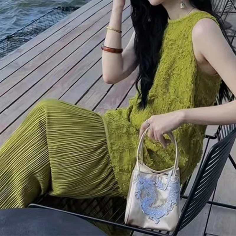 Весенний отпуск стильное платье женский топ без рукавов на молнии с круглым