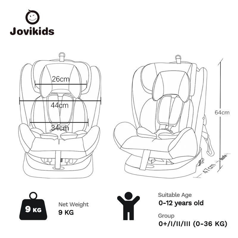 Jovikids Child Safety Seat 360 Degree Portable Car Seat 0-12 years old Baby ISOFIX Adjustable Kids Booster Seat from 0 to 36kg enlarge