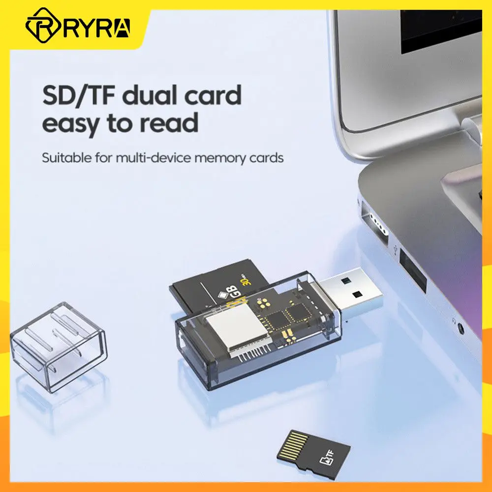 

RYRA Transparent Mini USB SD/TF Card Reader 2-in-1 Dual Card Reader Smart Cardreader For Cellphone Camera Laptop SD Card Adapter