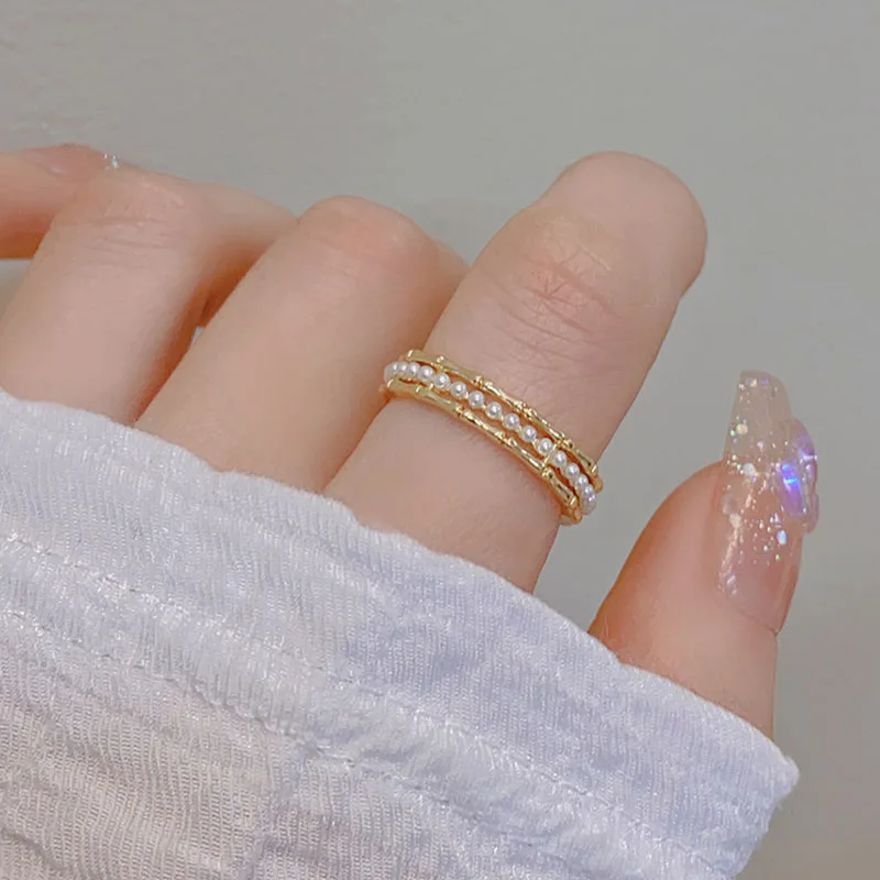 

CHAIRYEE New In 2023 South Korean New Pearl Ring Female Fashion Temperament Personality Adjustable Opening Forefinger Ring