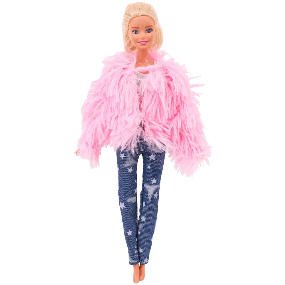 30Cm Barbies Fashion Clothes Coat Plush Top Pants Beret Doll House Accessories For 11.8 Inch Barbies Girls Toy Gifts