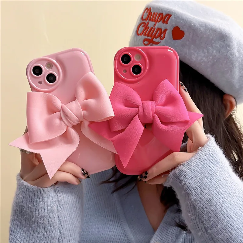 

Korea Cute Cartoon 3D Bow Candy Color Silicone Soft Case For iPhone 14 13 12 11 Pro Max MiNi X XS XR 7 8 Plus SE Aesthetic Cover