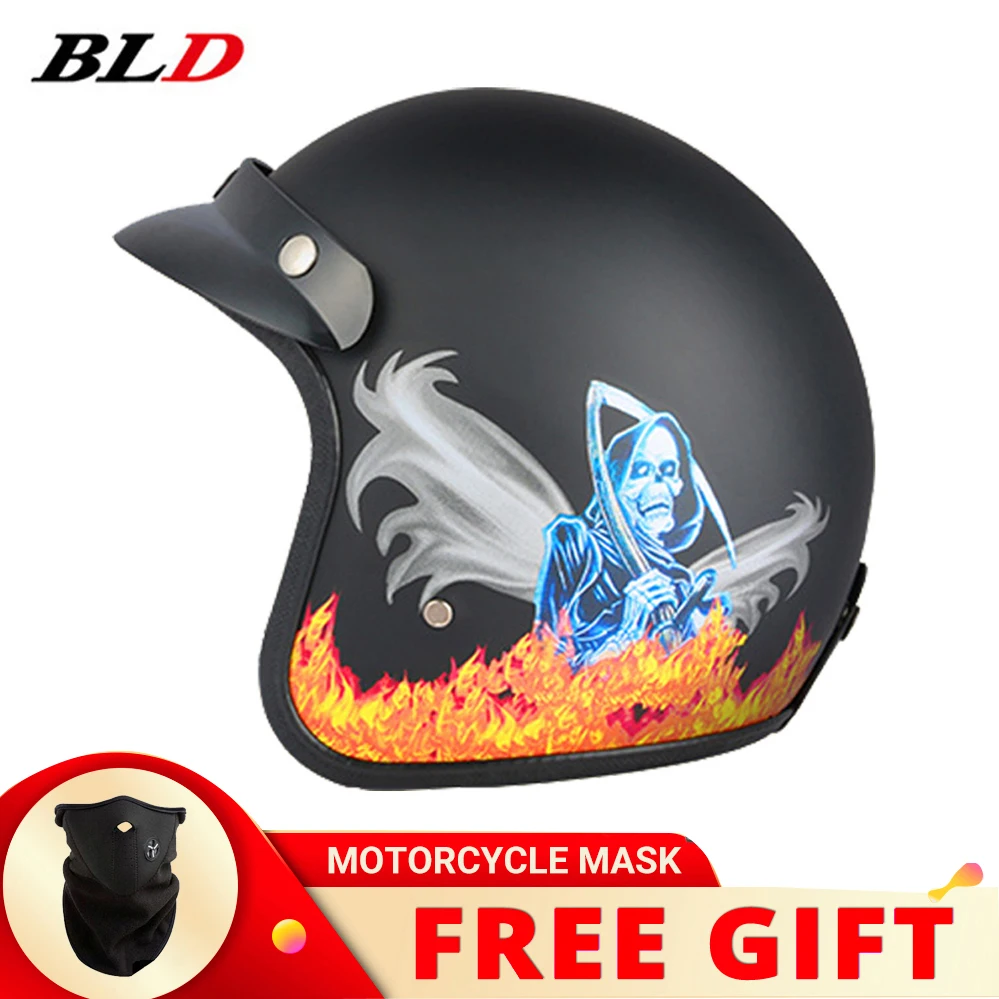 

BLD181 Men Women Retro 3/4 Motorcycle Helmet Motorbike Moto Motocross Open Face Helmets Cafe Racer Casque Capacete DOT Approved