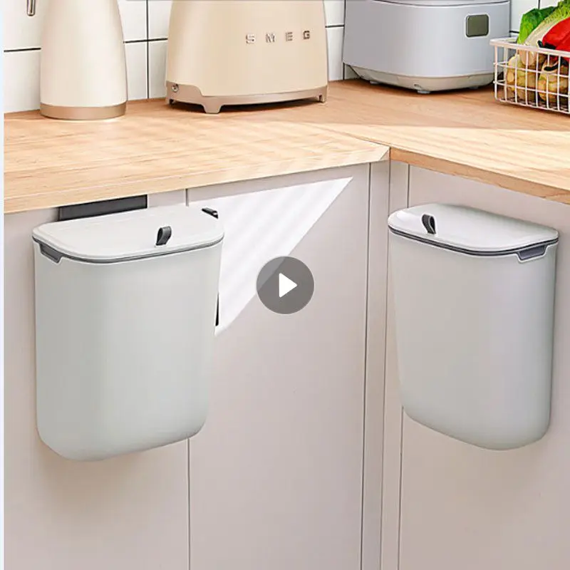 

Wall Mounted Hanging Trash Bin For Kitchens Cabinet Door With Lid Kitchen Trashs Bin Garbage Cans Counter Bins Trash Can Kitchen