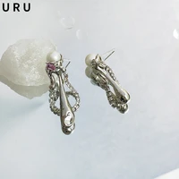 s925 needle fashion jewelry glasspearl earring 2022 new trend asymmetrical chain crystal drop earrings for party gifts