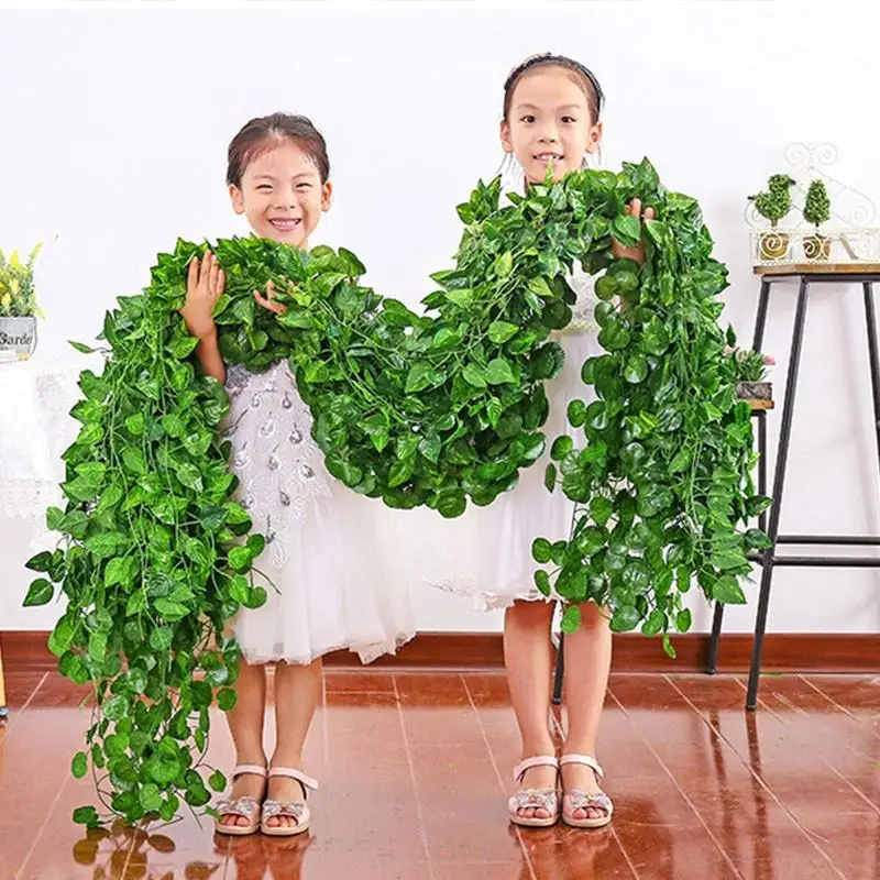 

2M Artificial Green Ivy Leaf Vine Creeper Hanging Plants Decorative Silk Fake Flower Garland Wedding Party DIY Wall Decoration