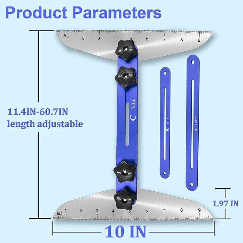 

11.4-60.7 inch Stair Tread Gauge Template Tool Measuring Stair Jig Shelf Scribe Tool For Stairs Risers Shelf And Cutting Drywall