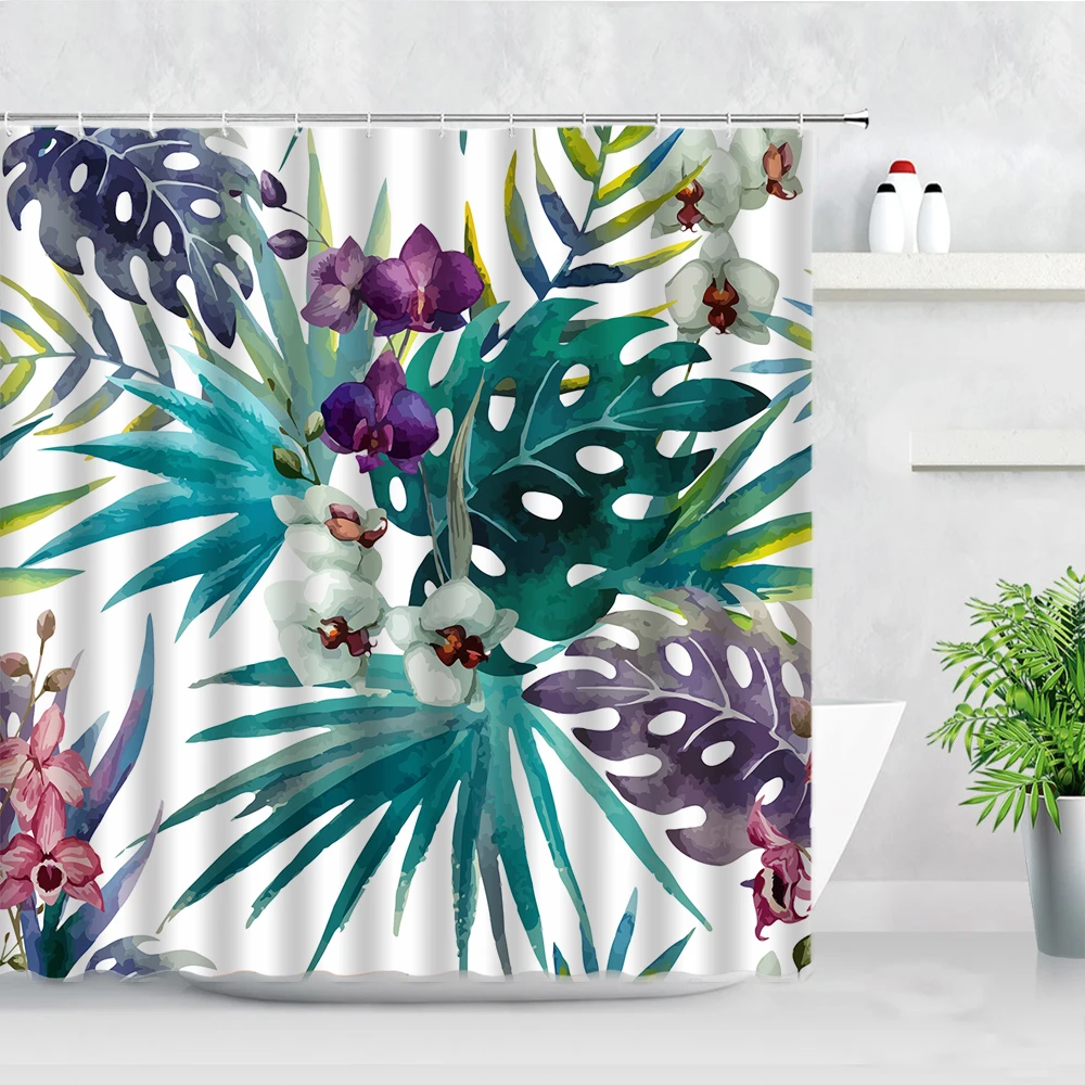 

Tropical Plant Leaves Shower Curtain Monstera Palm Nature Watercolor Art Fashion Home Wall Decor Cloth Bathroom Hanging Curtains