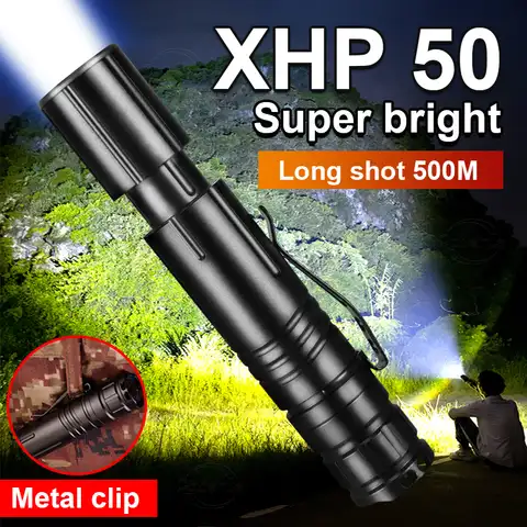 Супер мощный светодиодный фонарик XHP50 18650 лм, перезаряжаемый масштабируемый тактический фонарик s, водонепроницаемый светильник онарик, лам...