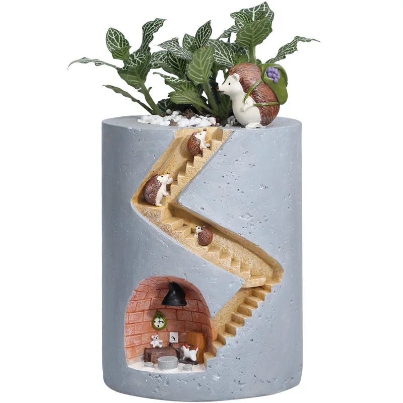 

Creative Cartoon Animal Hedgehog Flower Pot Rabbit Succulent Vase Desktop Green Plant Flowerpot Bonsai Home Decoration Ornament