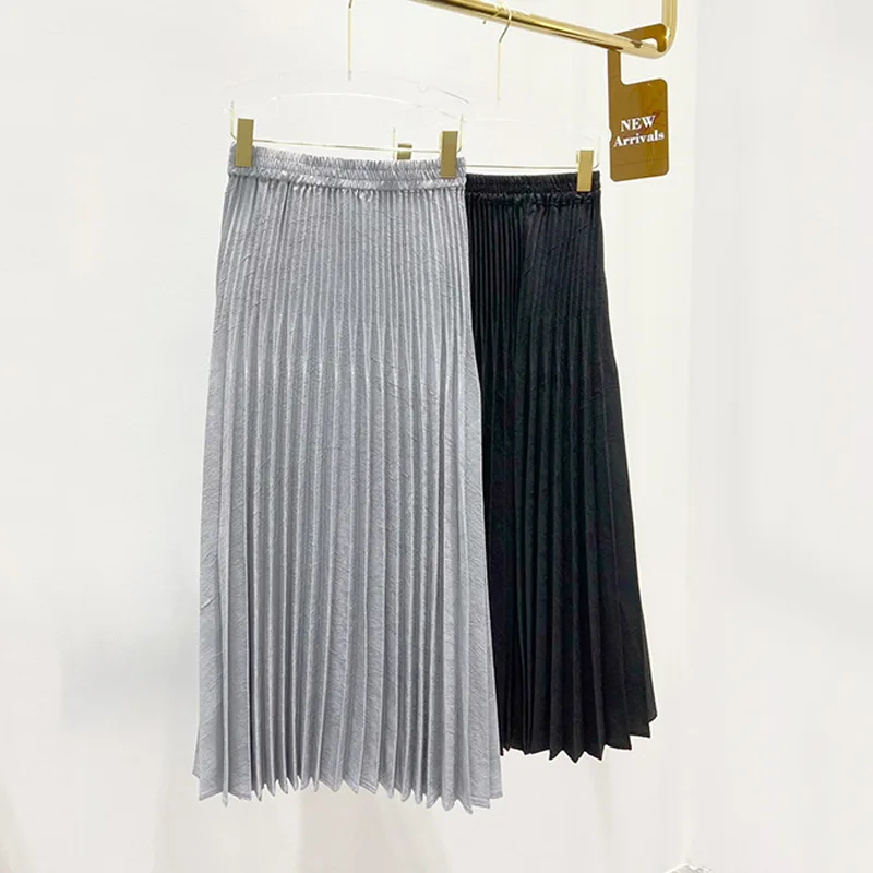 Summer Miyake folds fashion simple temperament all-match thin high waist striped mini skirt women
