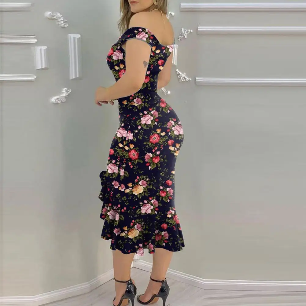 

Stylish Formal Dress Non-positioning Print Slim Ladies Sleeveless Hip Wrap Dress