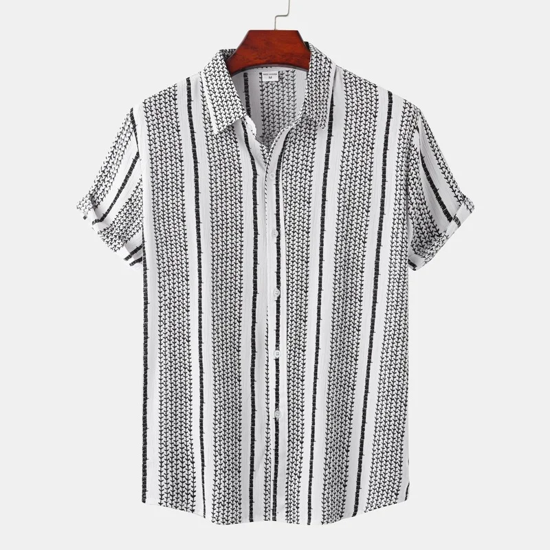 

Men Clothing 2022 Summer New Men's Large Size Contrast Color Stitching Printing Hawaiian Casual Short-sleeved Shirt Men's Shirt