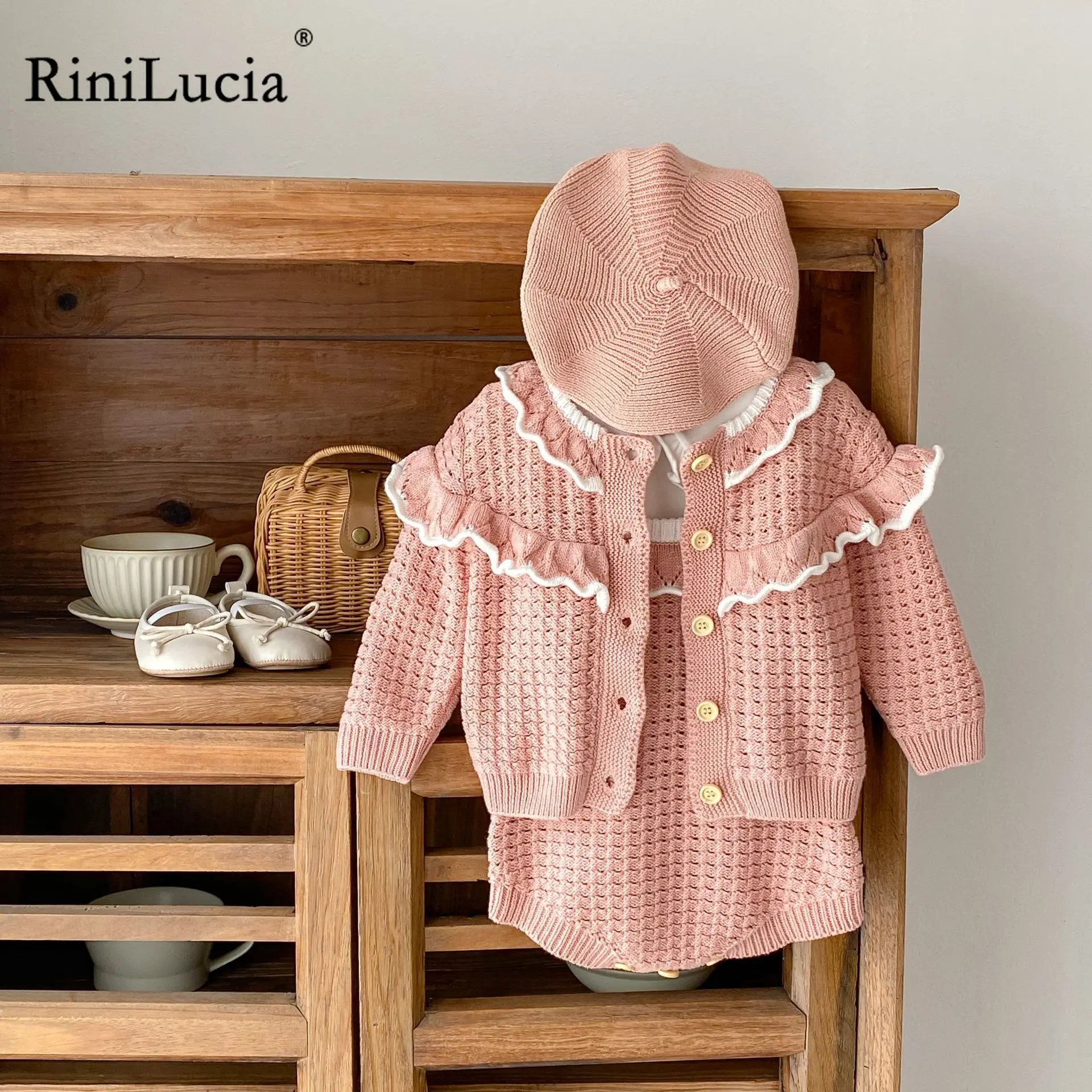 

RiniLucia Sweet Baby Girl Clothes Set Autumn Newborn Infant Knitting Sleeveless Romper Coat for Girls 2023 New Toddler Outfits