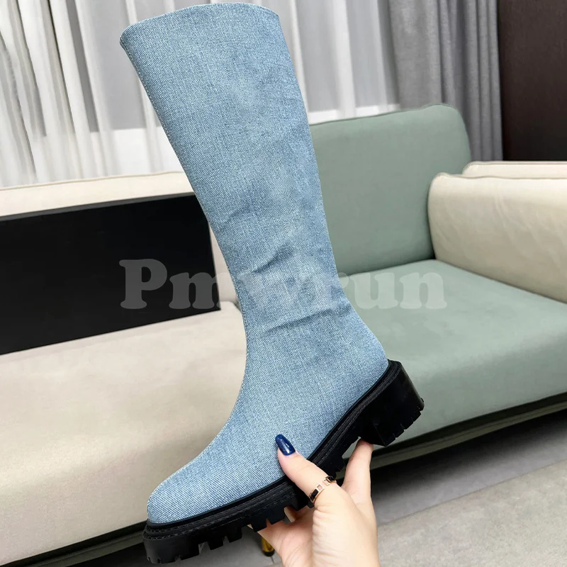 

Женские длинные ботинки весна-осень 2023 новый дизайн боковой молнии с круглым носком однотонные длинные ботинки лаконичная универсальная обувь для женщин