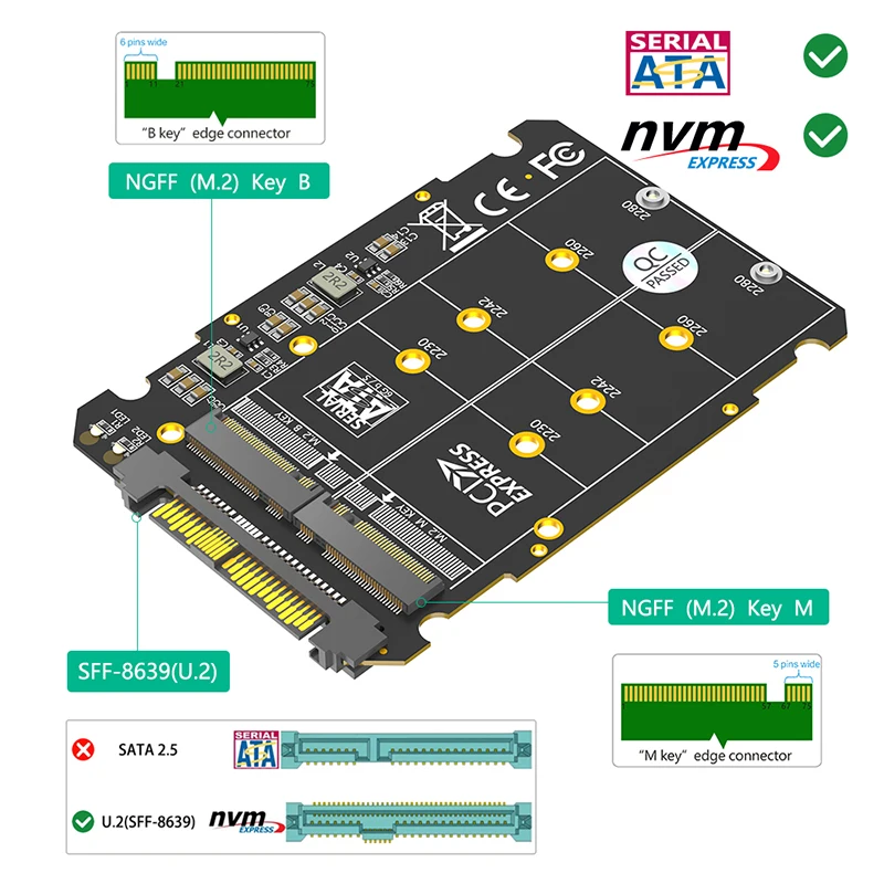 НОВЫЙ конвертер M.2 в U.2 2 1 NVMe M-Key/M.2 SATA B-Key на U2 SFF-8639 Поддержка адаптера Riser Board 2230 2242