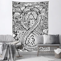 witchcraft black and white dragon aesthetic tapestry divination hippie mandala wall hanging living room decor bedroom blanket