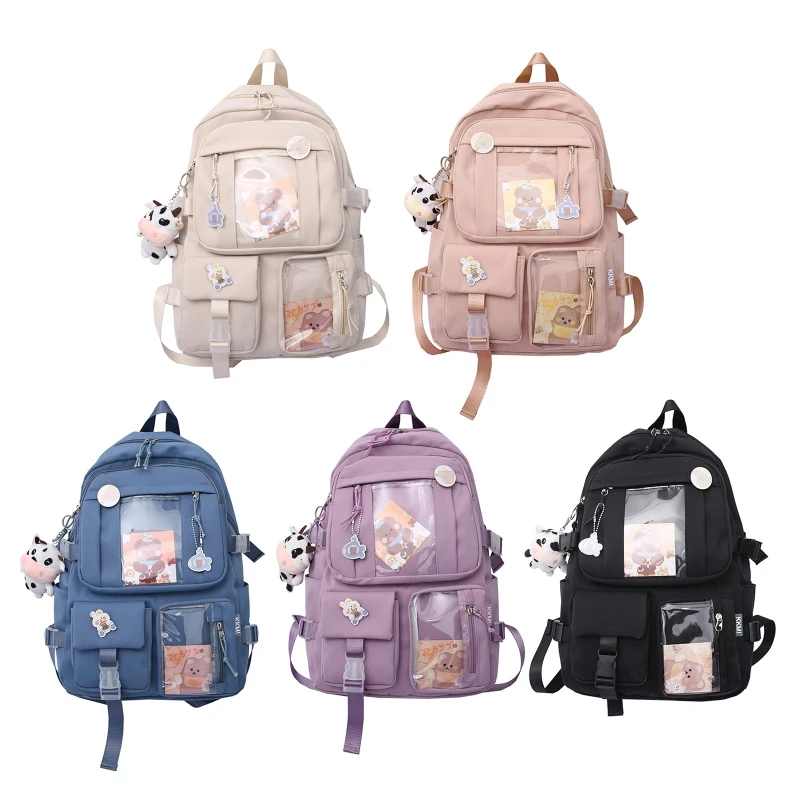 Милый студенческий рюкзак для женщин и девушек в японском стиле Харадзюку, школьная сумка с несколькими карманами и подвеской для ноутбука