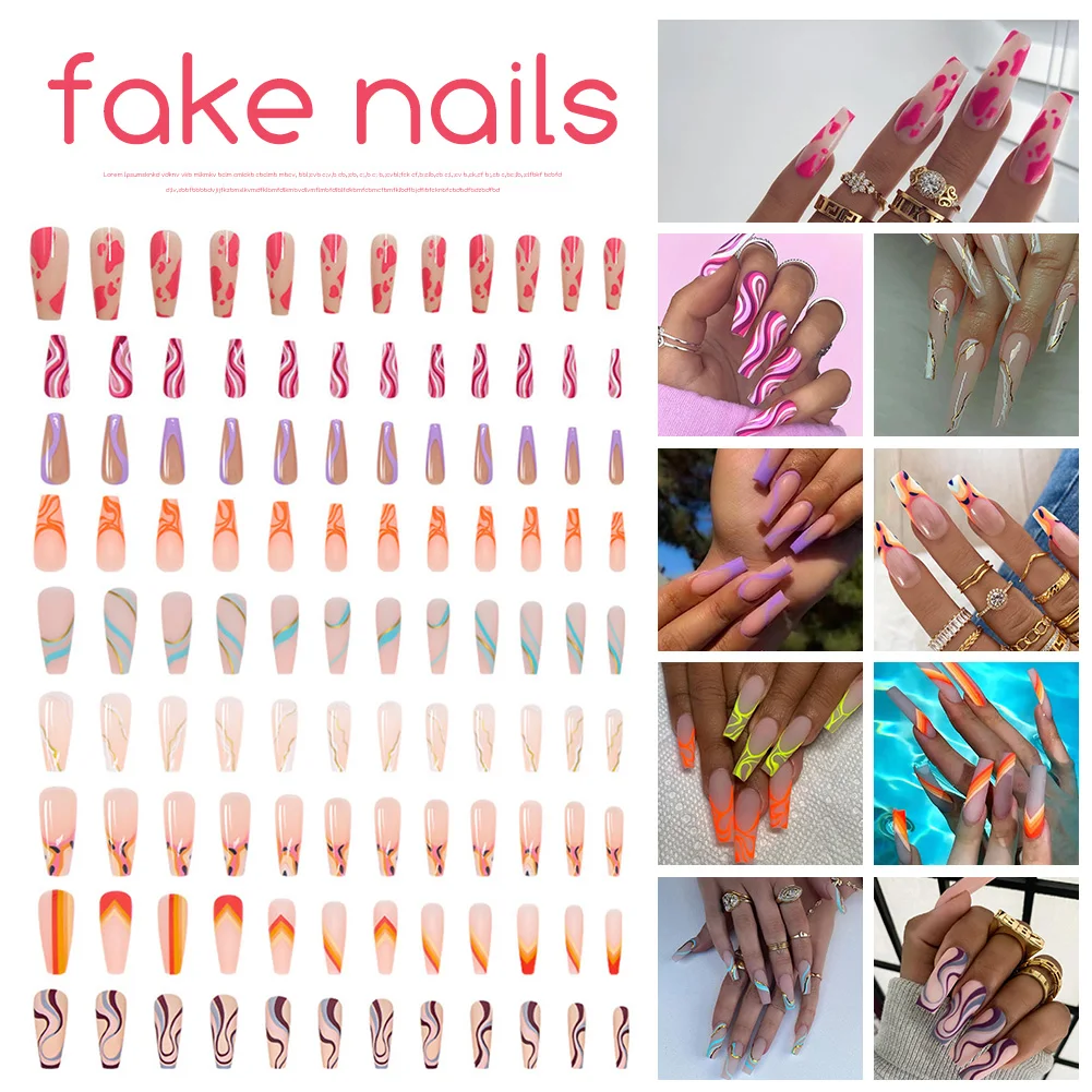 

24pcs Press On Fake Nails Long Coffin Ballerina False Nail Tips Full Cover Detachable Artificial Nails Manicure Set